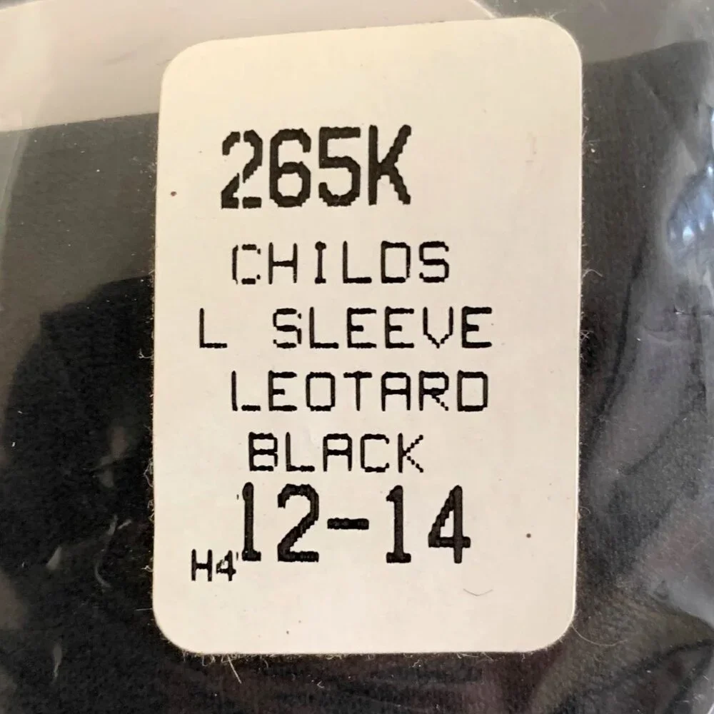 Childs Black Leotard Long Sleeve Scoop Neck Bodysuit Dance Performance L 12-14